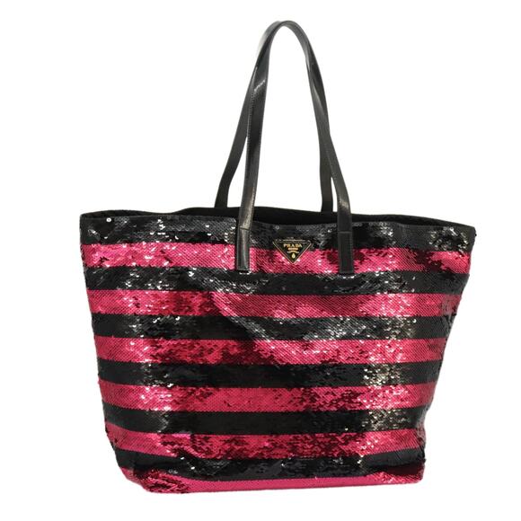 PRADA Sequin Tote Bag Nylon Black Red - Picture 1 of 16